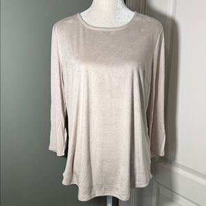 Chico’s Neutral Mixed Fabric Long Sleeve Top Size 2 (US 12/14)